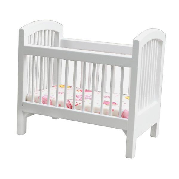 ドールハウス ミニチュア木製ベビーベッド 人形用マットレス付き