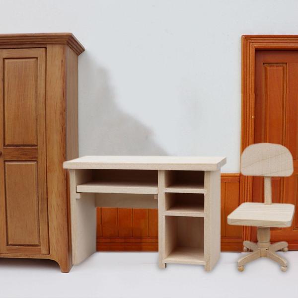 1:12 ミニチュアオフィス机と椅子セット手作りドールハウス家具模型