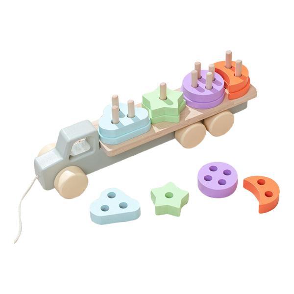 モンテッソーリおもちゃ開発おもちゃ家族ボードゲーム実用的な木製トレーラーおもちゃ 4 柱車｜stk-shop｜02