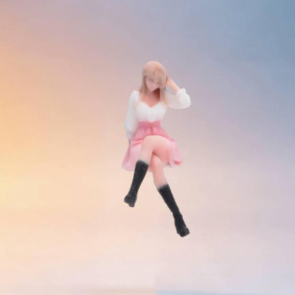 1/64スケールフィギュア 3Dプリント 座った少女フィギュア コンパクト