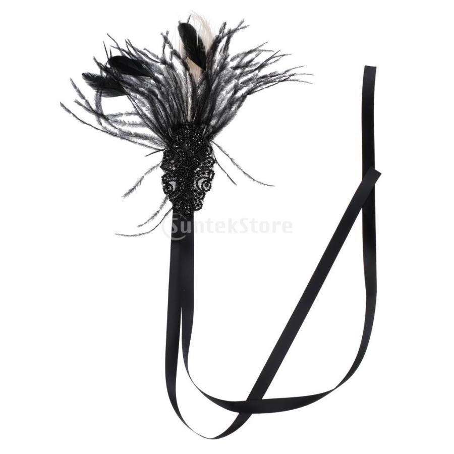 黒 19年代 フラッパー ファンシー フェザー リボン 髪飾り ヘッドバンド Stkショップ 通販 Yahoo ショッピング