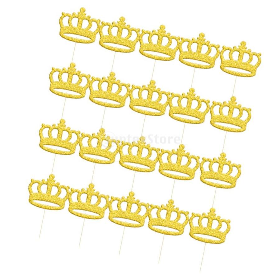 20個入り 輝き 王冠デザイン カップケーキトッパー ケーキピック 新年パーティー デコレーション ツル 全2種類2色 - 金, 1｜stk-shop｜05