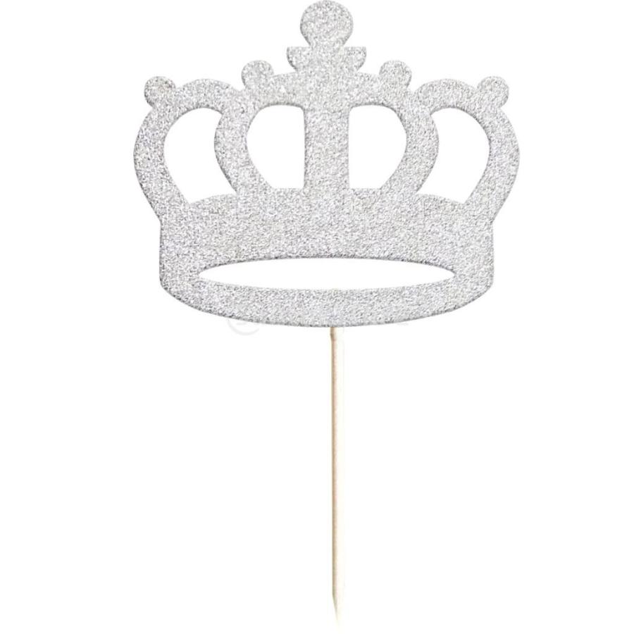 20個入り 輝き 王冠デザイン カップケーキトッパー ケーキピック 新年パーティー デコレーション ツル 全2種類2色 - 銀, 1｜stk-shop｜04