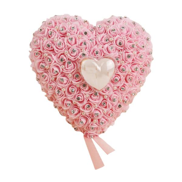 バレンタインデーのガールフレンドピンクのために形作られたロマンチックな結婚指輪クッションハート