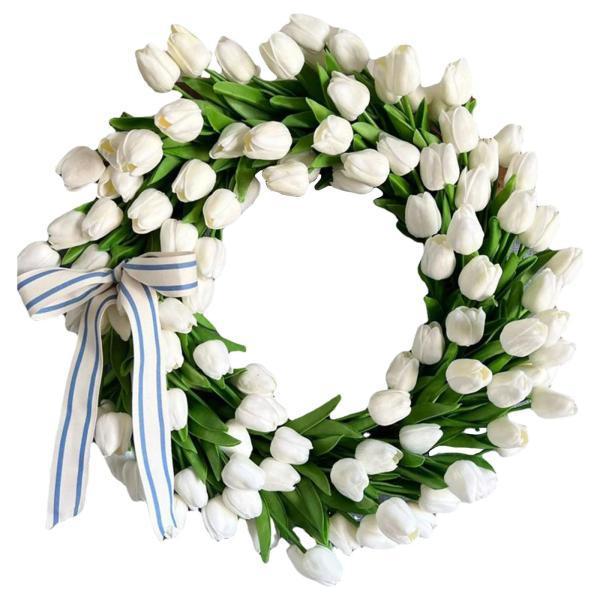 ポーチ農家の装飾のために手作りされた春のドアリース白い花11.81インチ｜stk-shop｜02