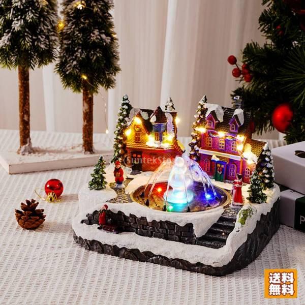 ドールハウス ミニハウス クリスマスシーン 噴水 LEDライト 装飾 卓上