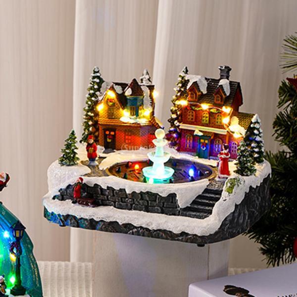 ドールハウス ミニハウス クリスマスシーン 噴水 LEDライト 装飾 卓上