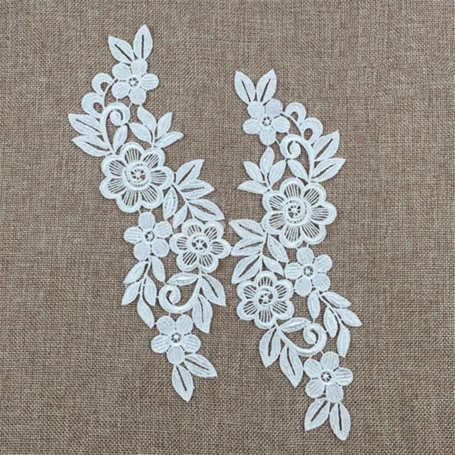 レース刺繍 2枚 ネックライン 花柄 アップリケ DIYのドレス.服 縫い付け アクセサリー 2色選べ - 白 :59000565:STK