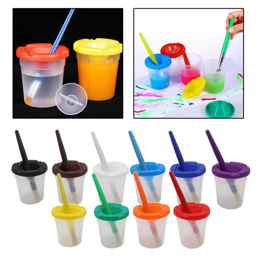 ペイントカップ ペイントブラシ 10点セット カラフル DIY 着色 絵具