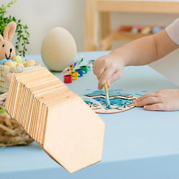 20個 木製スライス ブランクディスク デコレーション ペインティングタグ DIYペイントクラフト 六角形 |  | 01