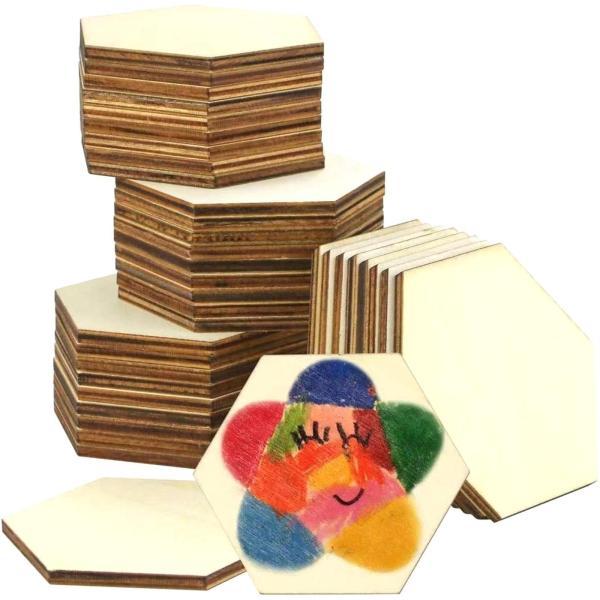 20個 木製スライス ブランクディスク デコレーション ペインティングタグ DIYペイントクラフト 六角形 |  | 05