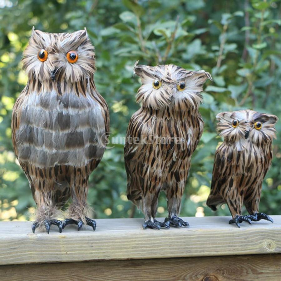 フクロウの置物 鳥の装飾 全9種 生き生き 人工フェザー お庭