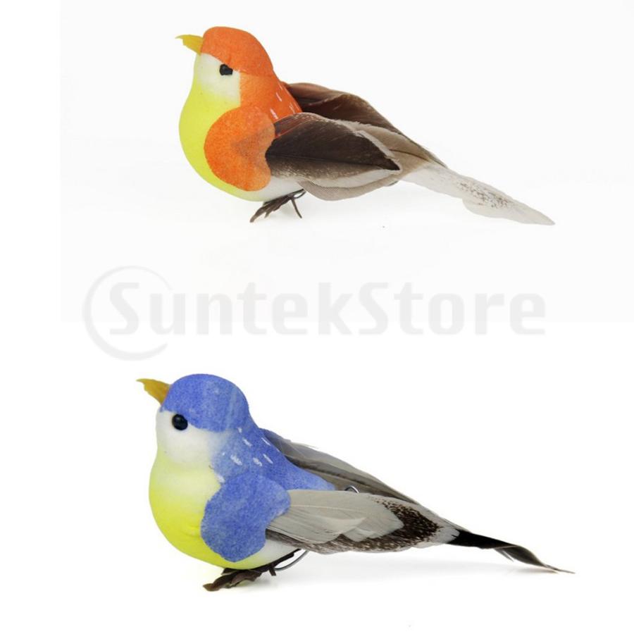 鳥 置物 リアル 12個入 カラフル オブジェ 木 取付ワイヤー付き お店