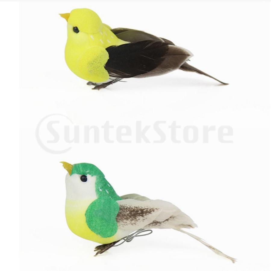 鳥 置物 リアル 12個入 カラフル オブジェ 木 取付ワイヤー付き お店