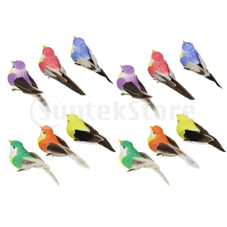 鳥の置物　カラフル　「目」 鳥 置物 リアル 12個入 カラフル オブジェ 木 取付ワイヤー付き お店