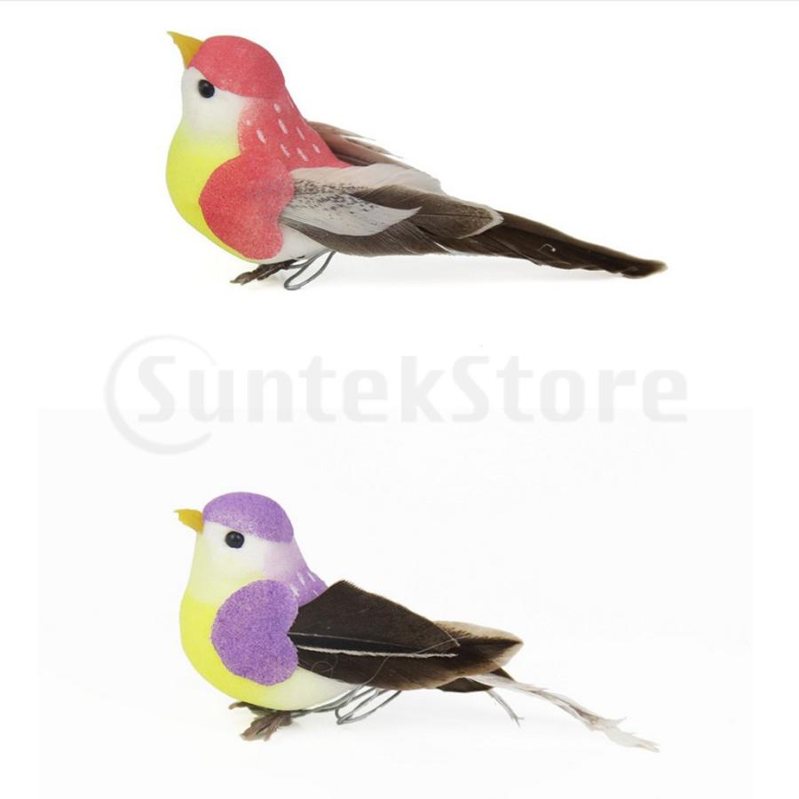 鳥 置物 リアル 12個入 カラフル オブジェ 木 取付ワイヤー付き お店