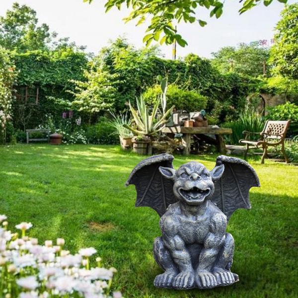 ガーデンガーゴイル像庭の装飾彫刻の置物12x12x17cm笑う : 60037731