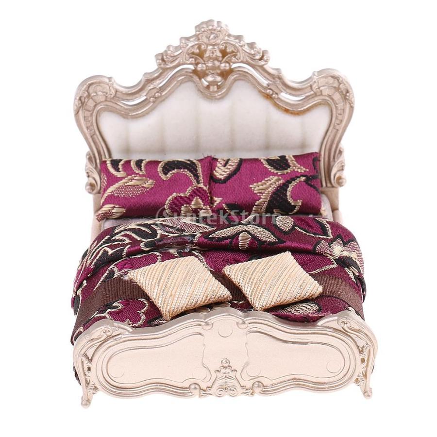 木製 1/25ドールハウス家具 ミニチュア ベッドルーム ダブルベッド