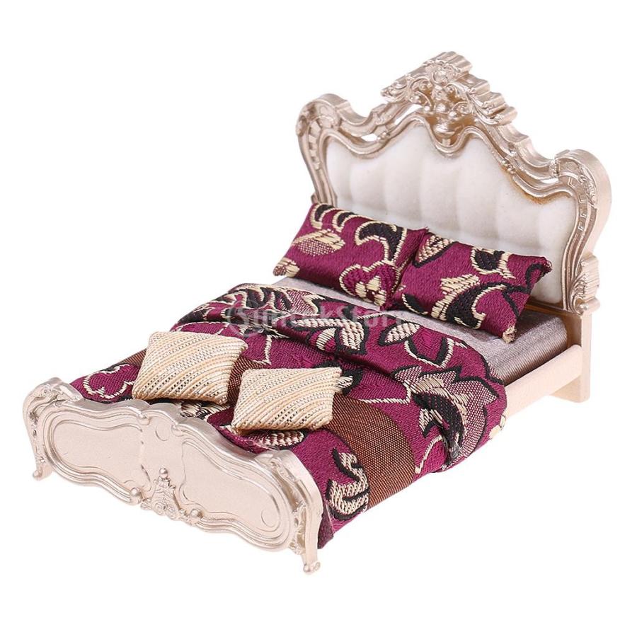 木製 1/25ドールハウス家具 ミニチュア ベッドルーム ダブルベッド