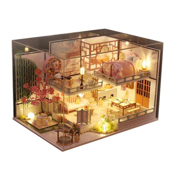 3Dドールハウスミニチュア家具セットdiy木製ドールハウスキットプラス防塵 \u0026amp;amp; ledライトクリエイティブのための部屋女の子の画像