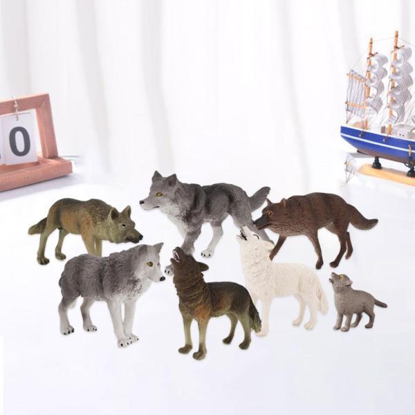 7xリアルなオオカミの置物のおもちゃ卓上装飾就学前のおもちゃプレイセット野生動物オオカミのおもちゃ野生動物のおもちゃの置物ギフト用｜stk-shop