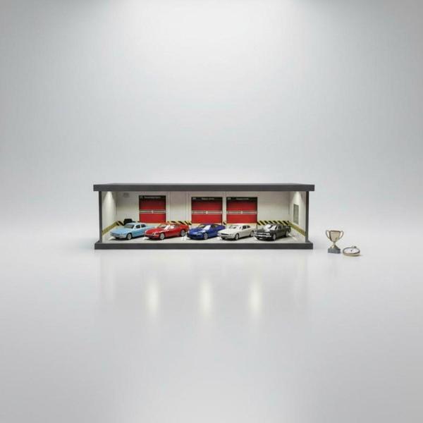 1/43スケール 駐車場ジオラマ リアルな情景デザイン LED照明付き