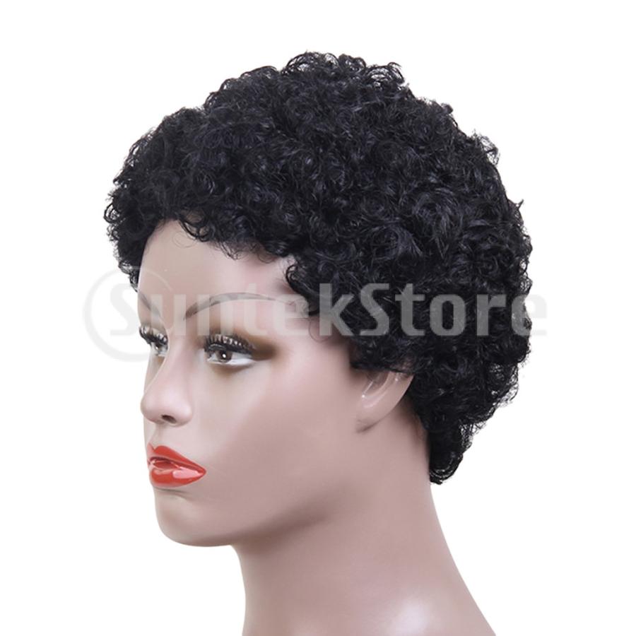 本物の人間の髪短いアフロかつらフルヘアカーリースパイラルウィッグヘアピースブラック Stkショップ 通販 Yahoo ショッピング