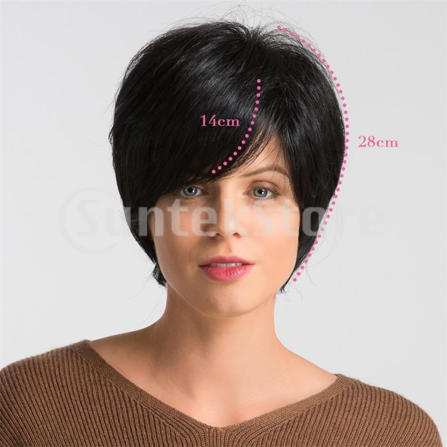 ブラック10 女性ショートストレートウィッグナチュラルリアルヒューマンヘアフワフワウィッグ前髪 Parselsorgu Com
