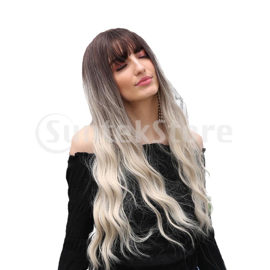 26 優雅な女性の長い巻き毛の波状オンブルウィッグ前髪と毎日のコスプレ Stkショップ 通販 Yahoo ショッピング