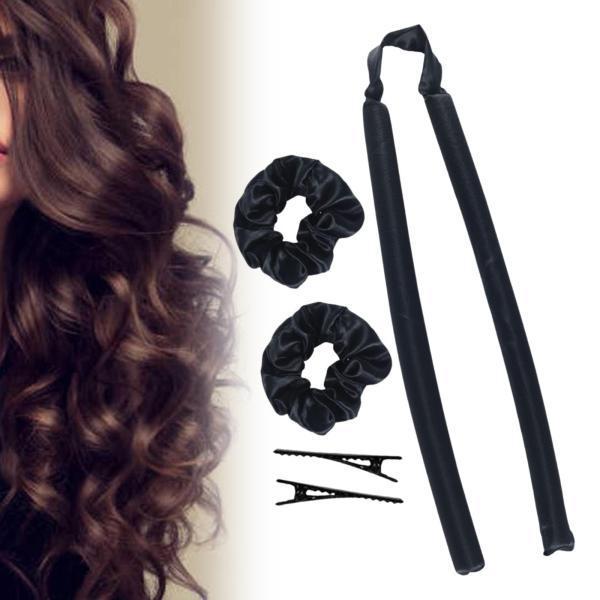 ヒートレスカーリングロッドヘッドバンドヘアローラーカールナチュラルソフトウェーブオーバーナイトブラック 62038614STKショップ
