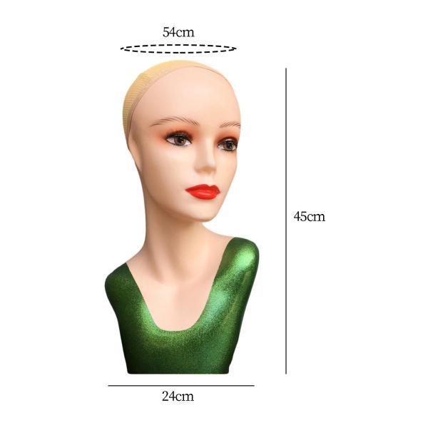 メイクアップ 21.26 インチプロフェッショナル女性マネキンヘッドウィッグヘアピースキャップグリーン