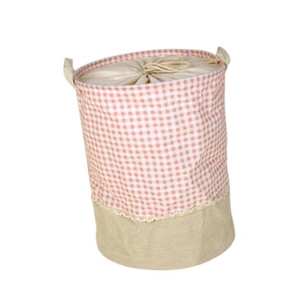大きな日本の牧歌的な綿とリネン防水の洗濯袋ピンクのチェック柄｜stk-shop｜06