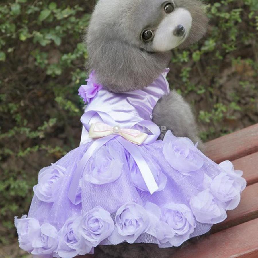 かわいい 犬 王女 衣装 スカート フラワーボボールドレス 全2色5サイズ選べる - 紫, M