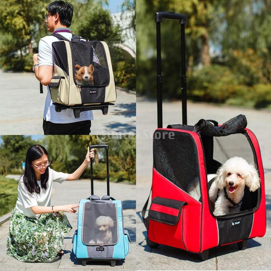 ペットの犬の動物のトロリーキャリアのベビーカーの旅行のバックパック車輪のケージの赤｜stk-shop｜12