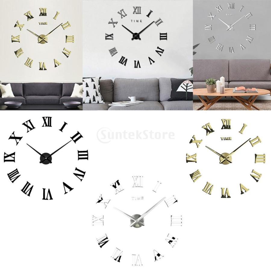 創造的 DIY 3D ローマ数字 壁 ステッカー 時計 ファッション ウォールクロック 全3色選べる  - ブラック｜stk-shop｜09