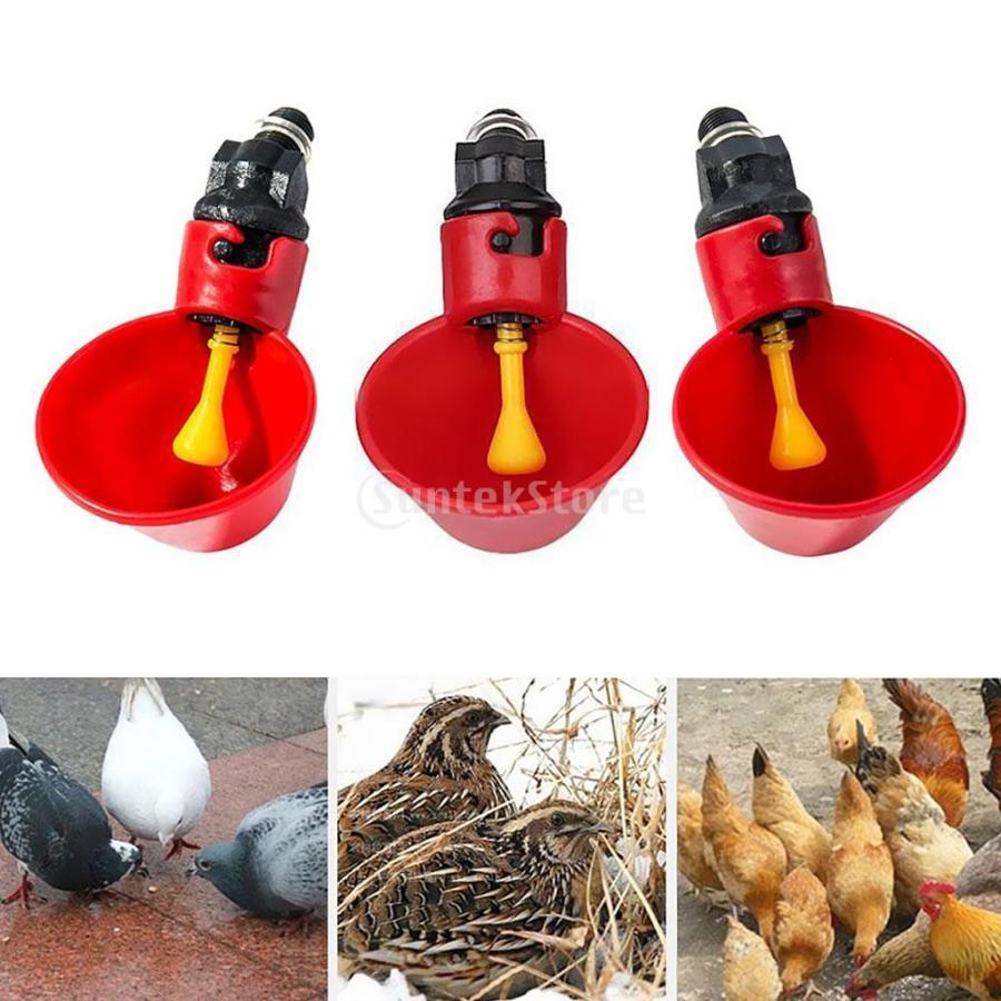 鶏 自動給水器 ウォーターボウル 鳩 鳥用 フィーダー 水飲み器 家禽養殖用給水器 プラスチック製 簡単設置 (赤 10個入り)