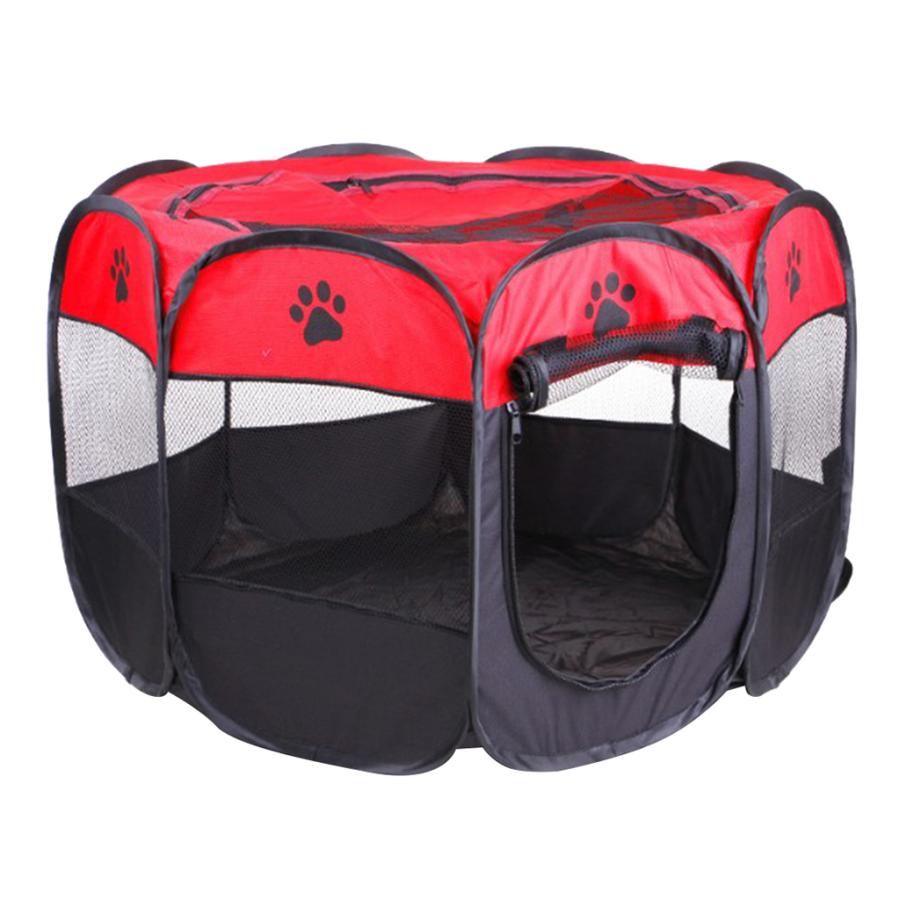 ペット折りたたみプレイペンポータブル8パネルケンネルフェンステントred M ゲート フェンス