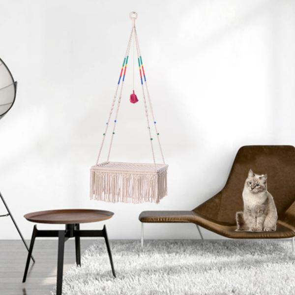 手作りハンモック猫ベッドペットハンモックマクラメスペースセーバー耐久性のある家の屋内部屋｜stk-shop｜05