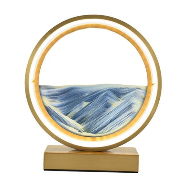 流砂テーブルランプムービングサンドアートピクチャーラウンドガラス3Dサンドスケープデコレーションゴールドブルー｜stk-shop｜06
