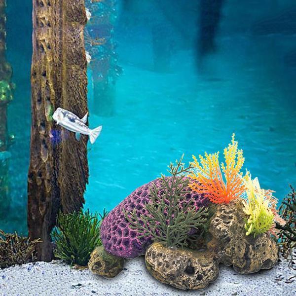 『1年保証』 爆売り 水族館植物サンゴ亀の飾り水中装飾飾り15x11インチ