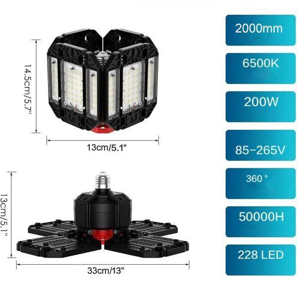 200WLedガレージライトE27/E262000LMランプ調整可能な変形可能な電球シーリングライトショップ/ストレージ/倉庫ワークショップ｜stk-shop｜08