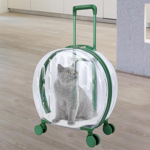 ペットトロリーケースキャリア猫犬通気性ローリングラゲッジバッグキャリーバッググリーンストライプ_4