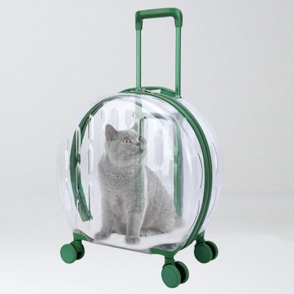 ペットトロリーケースキャリア猫犬通気性ローリングラゲッジバッグキャリーバッググリーンストライプ_5