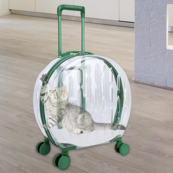 ペットトロリーケースキャリア猫犬通気性ローリングラゲッジバッグキャリーバッググリーンストライプ_6