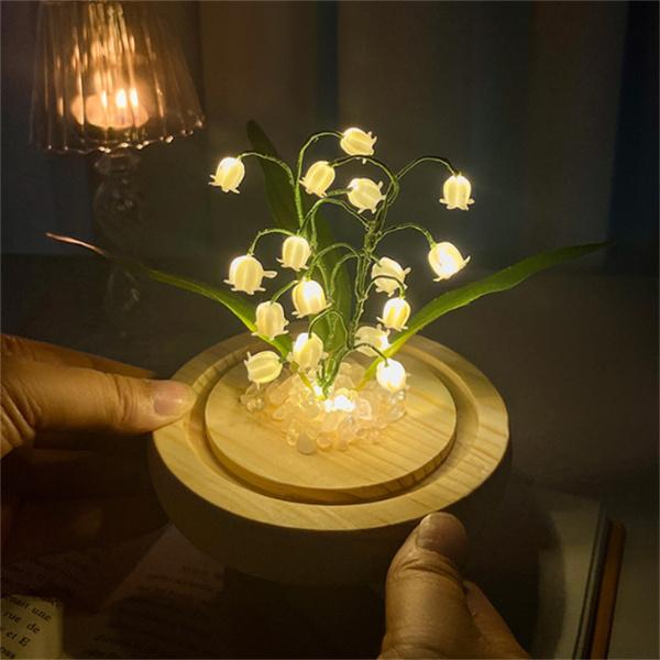 花ナイトライト LED ベッドサイドランプ 夜の光 木製ベース 花ナイトライト LED ベッドサイドランプ 夜の光 木製ベース