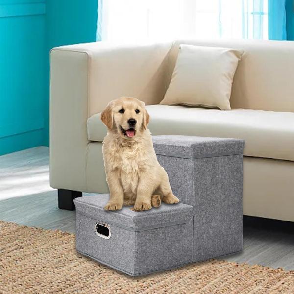 ペット用はしご ペット用滑り止め安全はしご 収納ボックス付き 2段犬用スロープ 小型・中型・大型犬・子犬・猫用