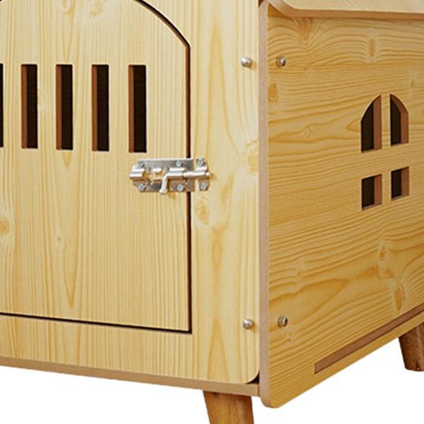 木製ペットハウス 猫子犬小型中型犬用木製通気性犬クレート_1