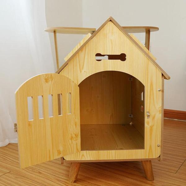 木製ペットハウス 猫子犬小型中型犬用木製通気性犬クレート_4