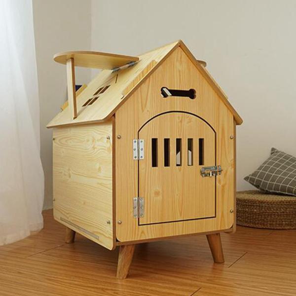 木製ペットハウス 猫子犬小型中型犬用木製通気性犬クレート_6