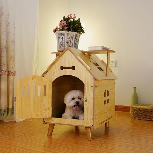 木製ペットハウス 猫子犬小型中型犬用木製通気性犬クレート_7